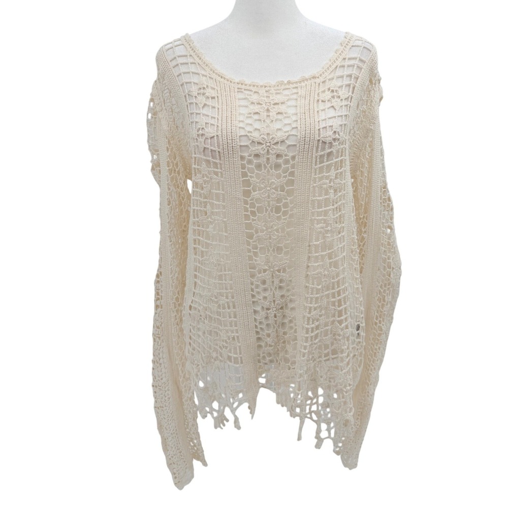 Adiktd Crochet Cover Up Long Sleeve Top XL Cotton Hippie Boho Festival - Picture 2 of 6
